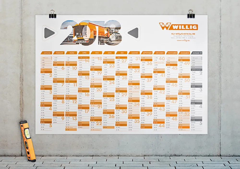 Referenz Wandkalender für Firma Willig